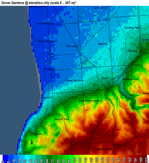 Dover Gardens elevation map