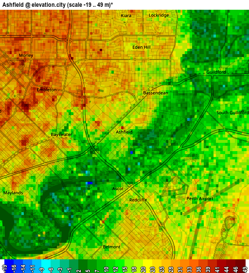 Ashfield elevation map