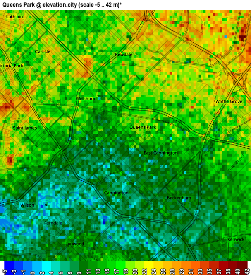 Queens Park elevation map