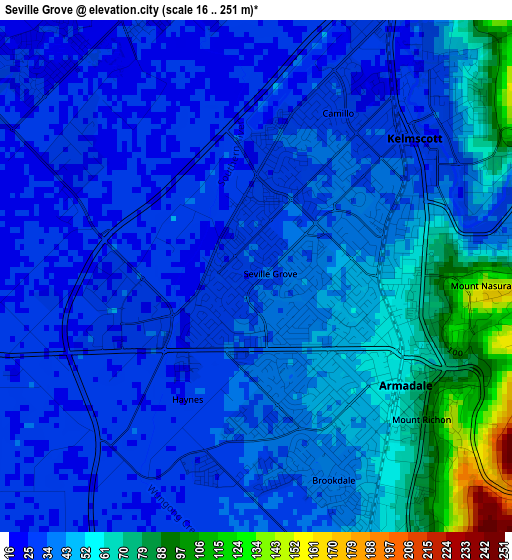 Seville Grove elevation map