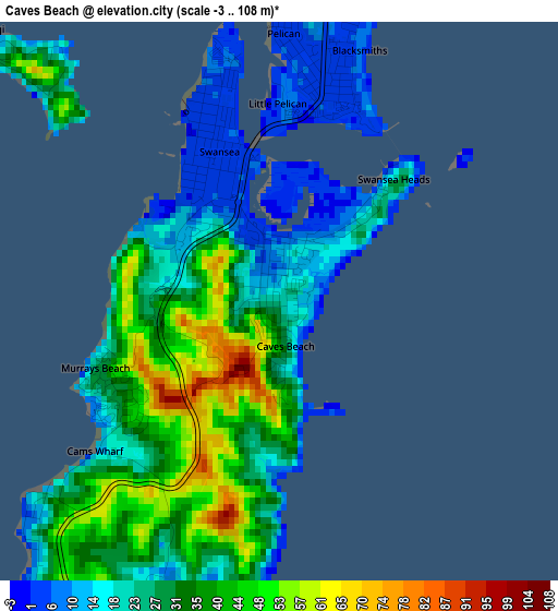 Caves Beach elevation map