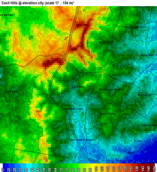 Cecil Hills elevation map