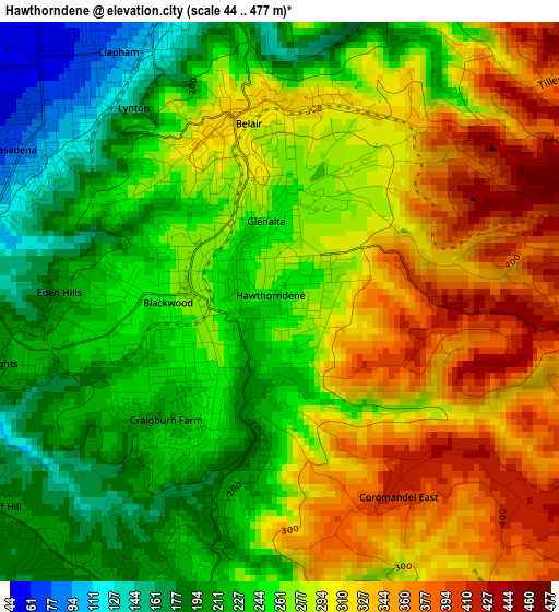 Hawthorndene elevation map