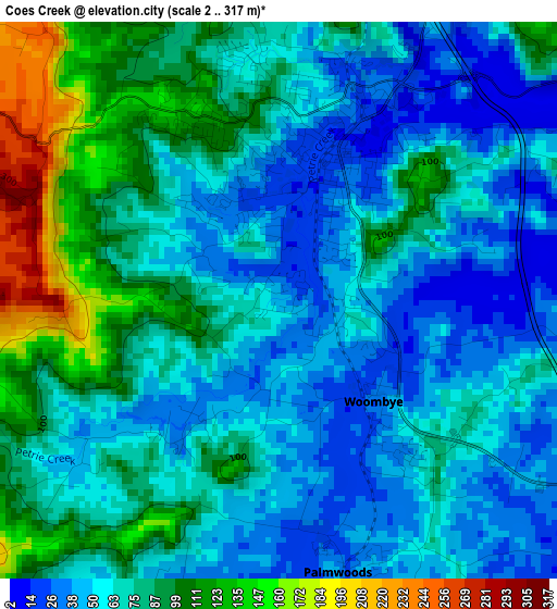 Coes Creek elevation map