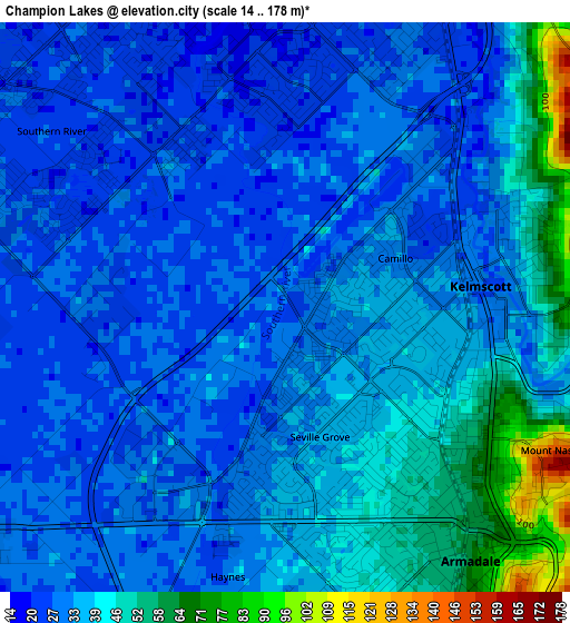 Champion Lakes elevation map