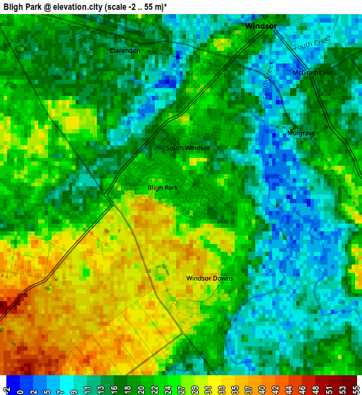 Bligh Park elevation map