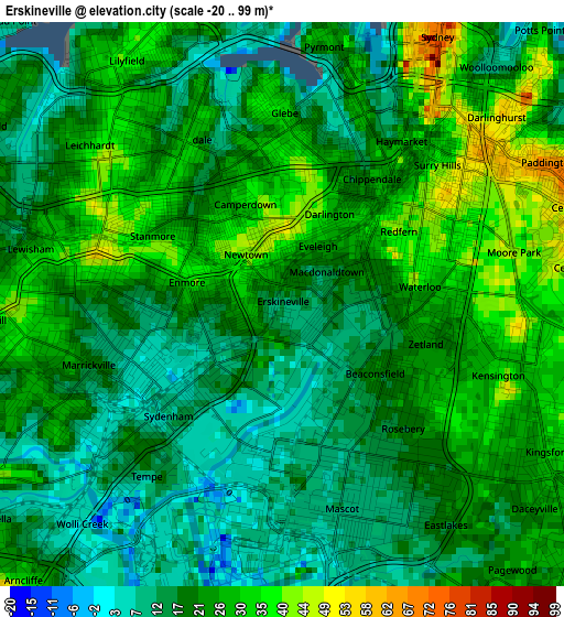 Erskineville elevation map