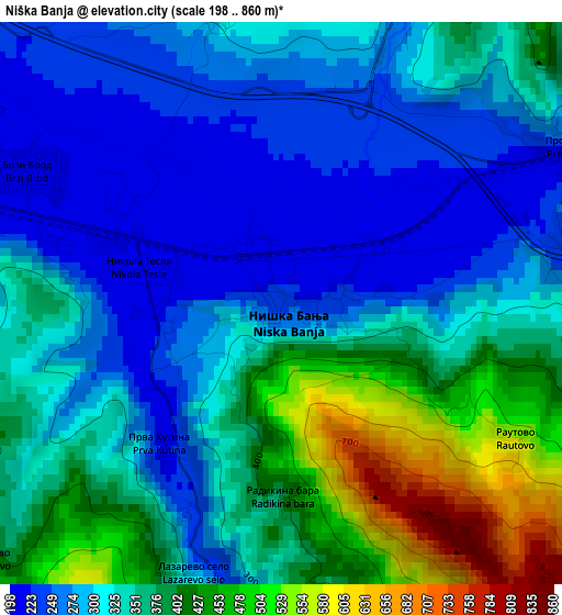 Niška Banja elevation map