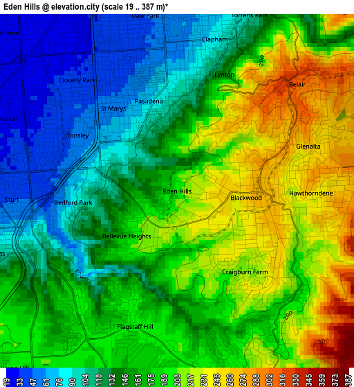 Eden Hills elevation map