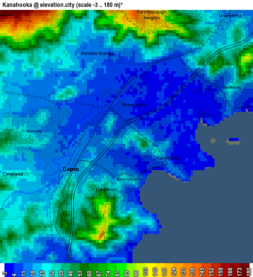 Kanahooka elevation map