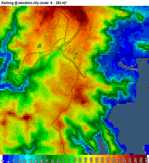 Kariong elevation map