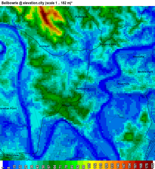 Bellbowrie elevation map