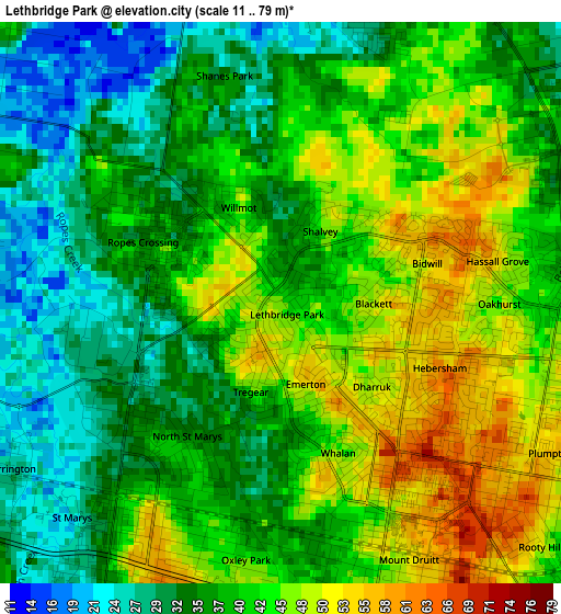 Lethbridge Park elevation map