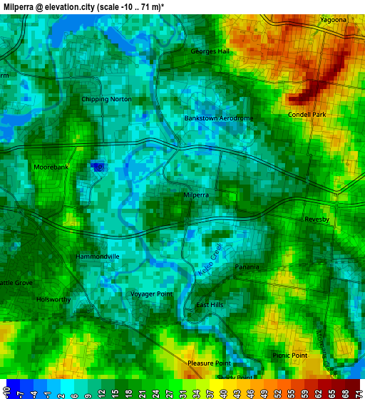 Milperra elevation map