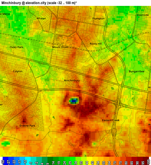 Minchinbury elevation map