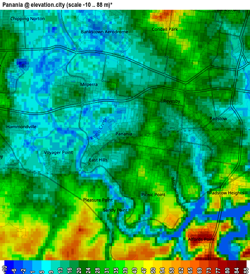 Panania elevation map