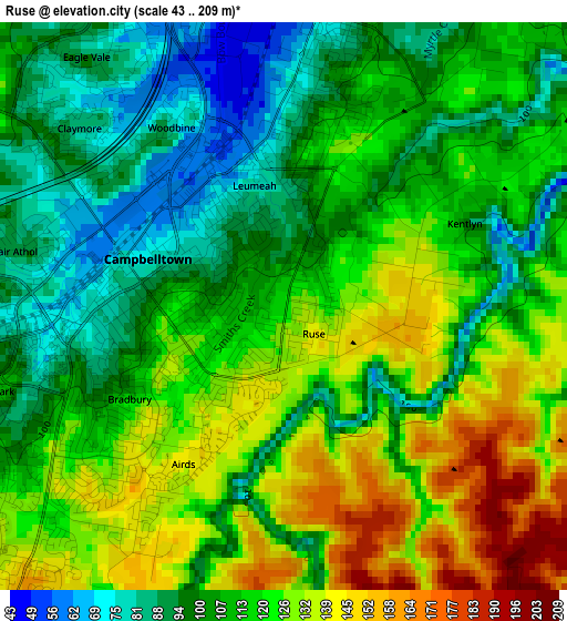 Ruse elevation map