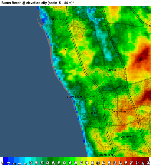 Burns Beach elevation map