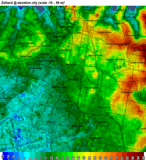 Zetland elevation map