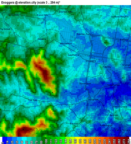 Enoggera elevation map