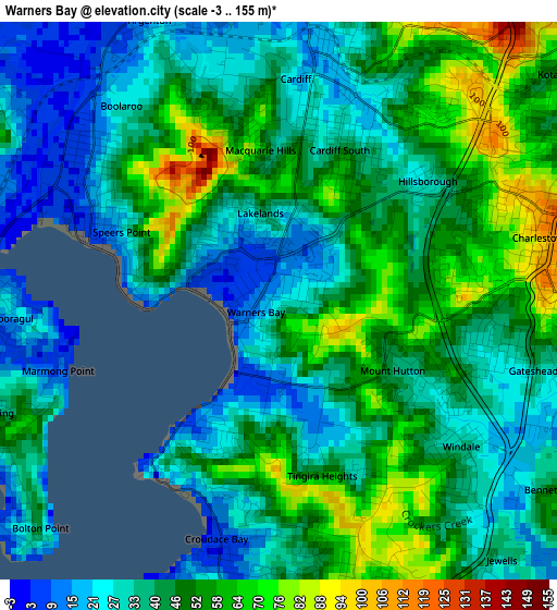 Warners Bay elevation map