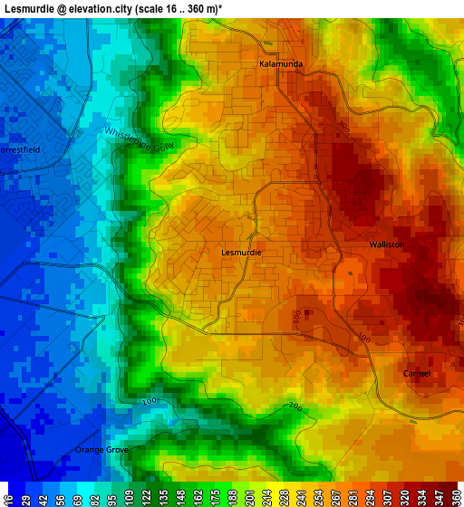 Lesmurdie elevation map