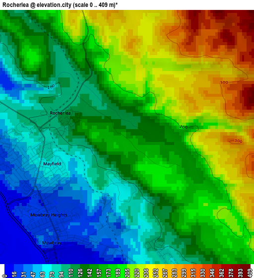 Rocherlea elevation map