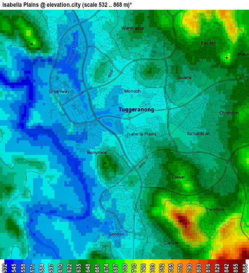 Isabella Plains elevation map