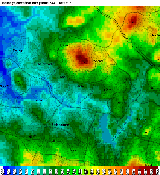 Melba elevation map