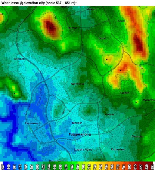 Wanniassa elevation map