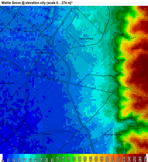 Wattle Grove elevation map