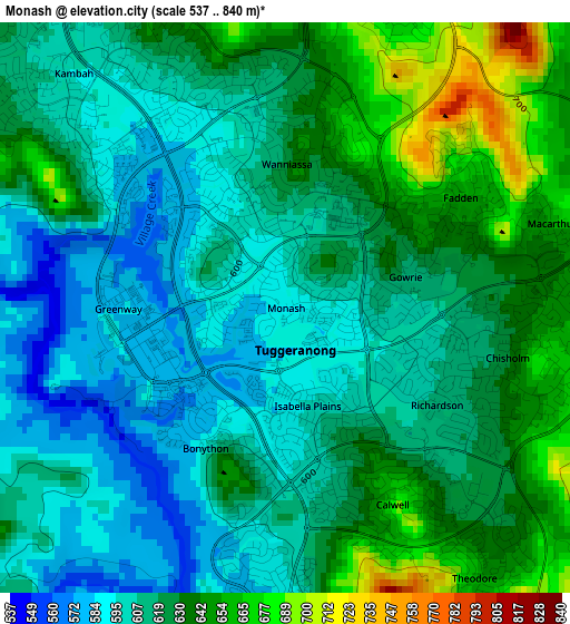 Monash elevation map