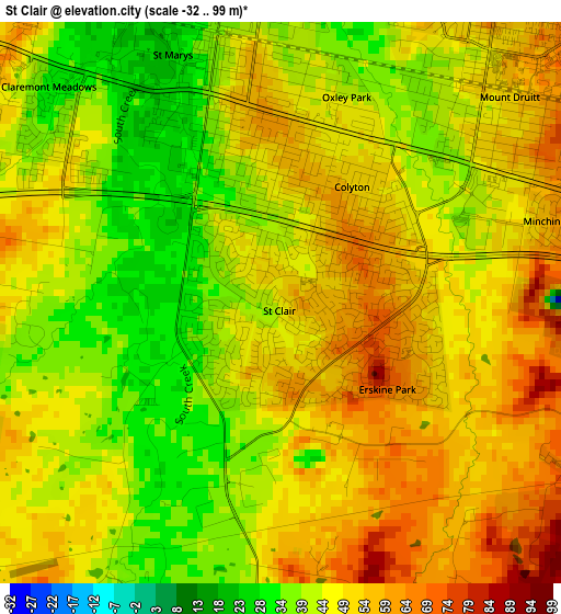 St Clair elevation map