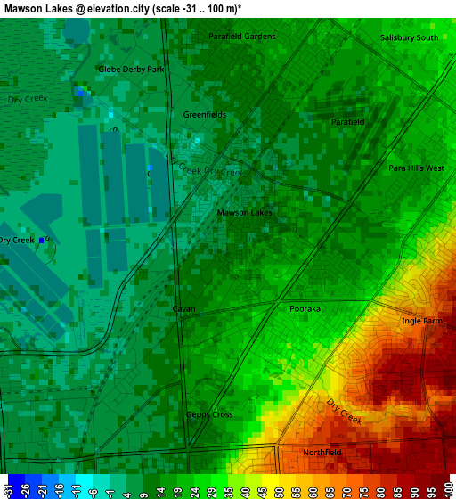 Mawson Lakes elevation map