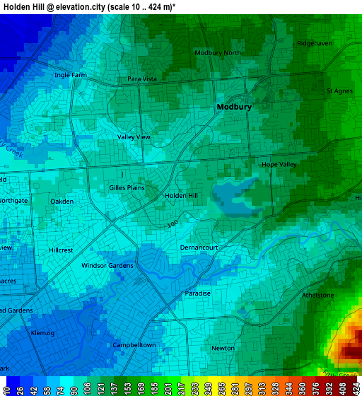 Holden Hill elevation map