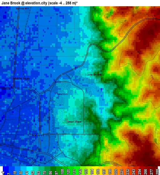 Jane Brook elevation map