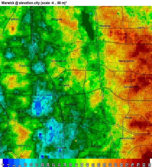 Warwick elevation map