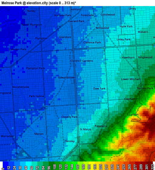 Melrose Park elevation map