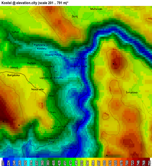 Kostel elevation map