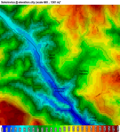 Sokolovica elevation map