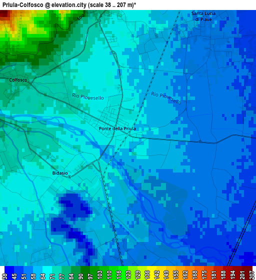 Priula-Colfosco elevation map