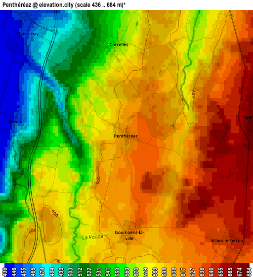 Penthéréaz elevation map