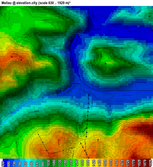 Mellau elevation map