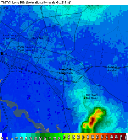 Thị Trấn Long Điền elevation map