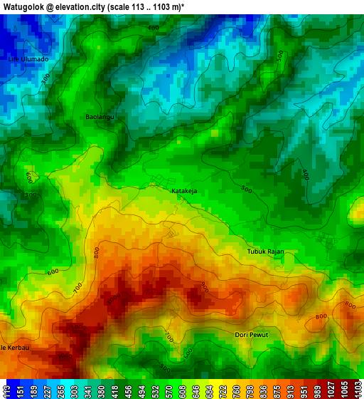 Watugolok elevation map
