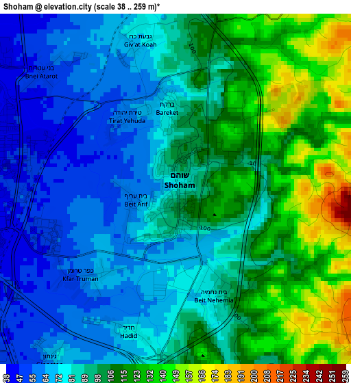 Shoham elevation map