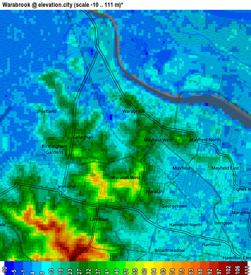 Warabrook elevation map