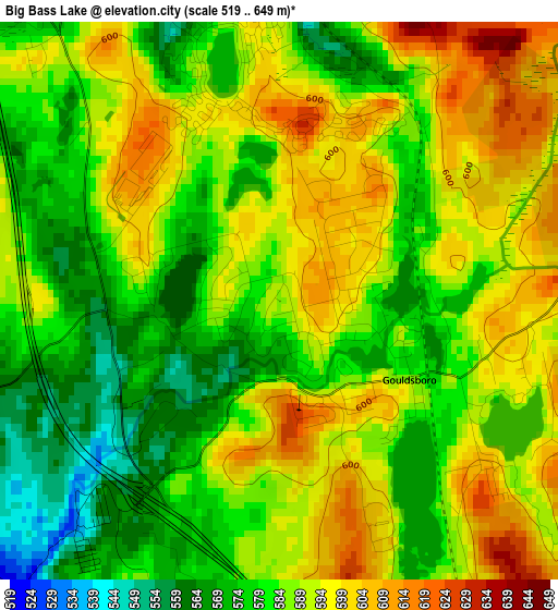 Big Bass Lake elevation map