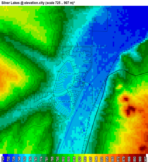 Silver Lakes elevation map