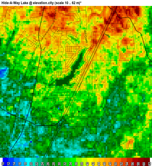 Hide-A-Way Lake elevation map